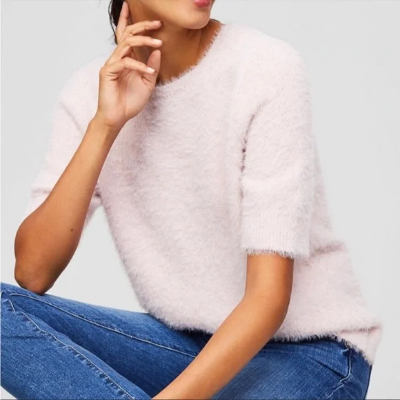 LOFT Sweaters Loft Blush Pink Fuzzy Short Sleeve Sweater